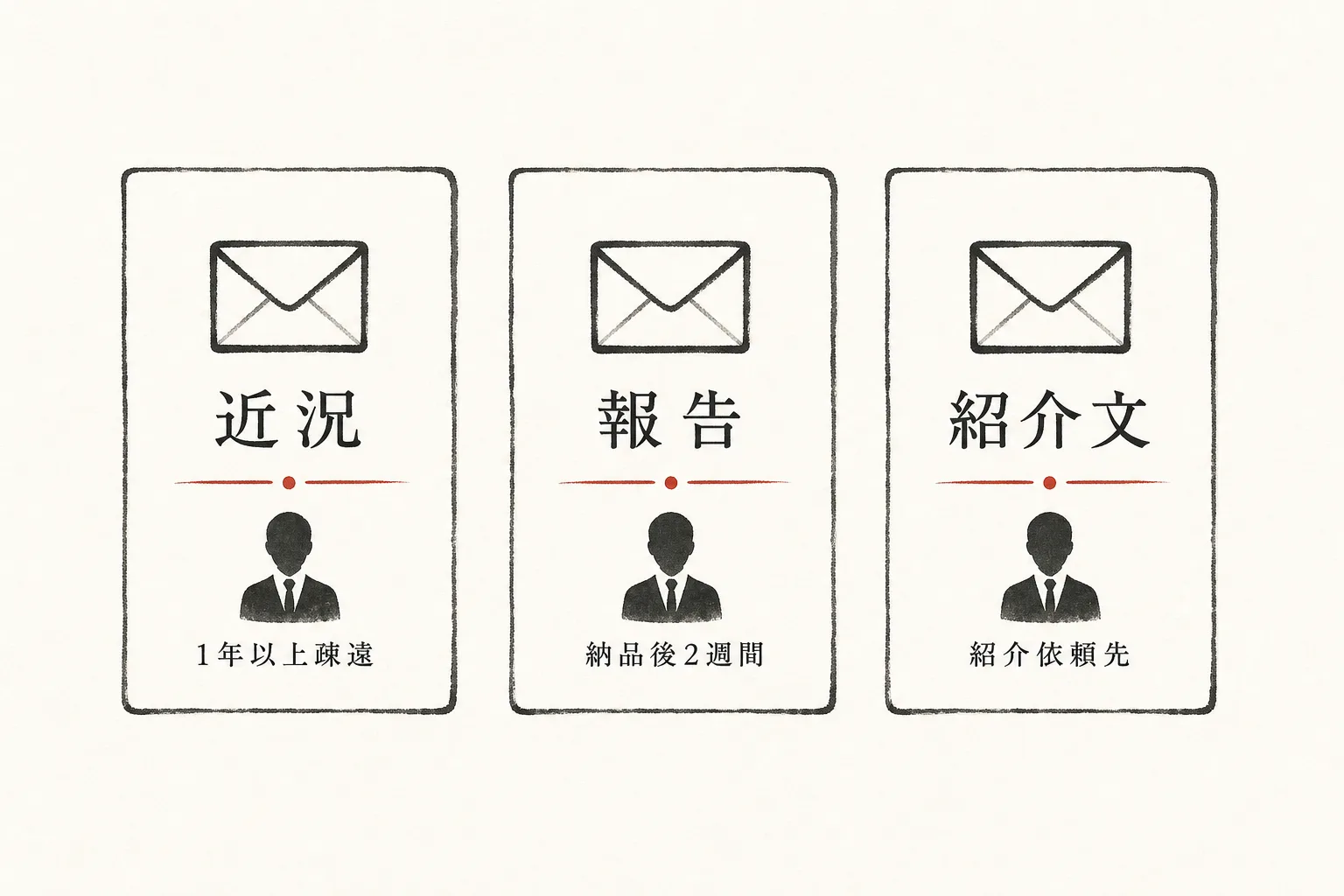 3種類の文面を用途別に並べた比較図