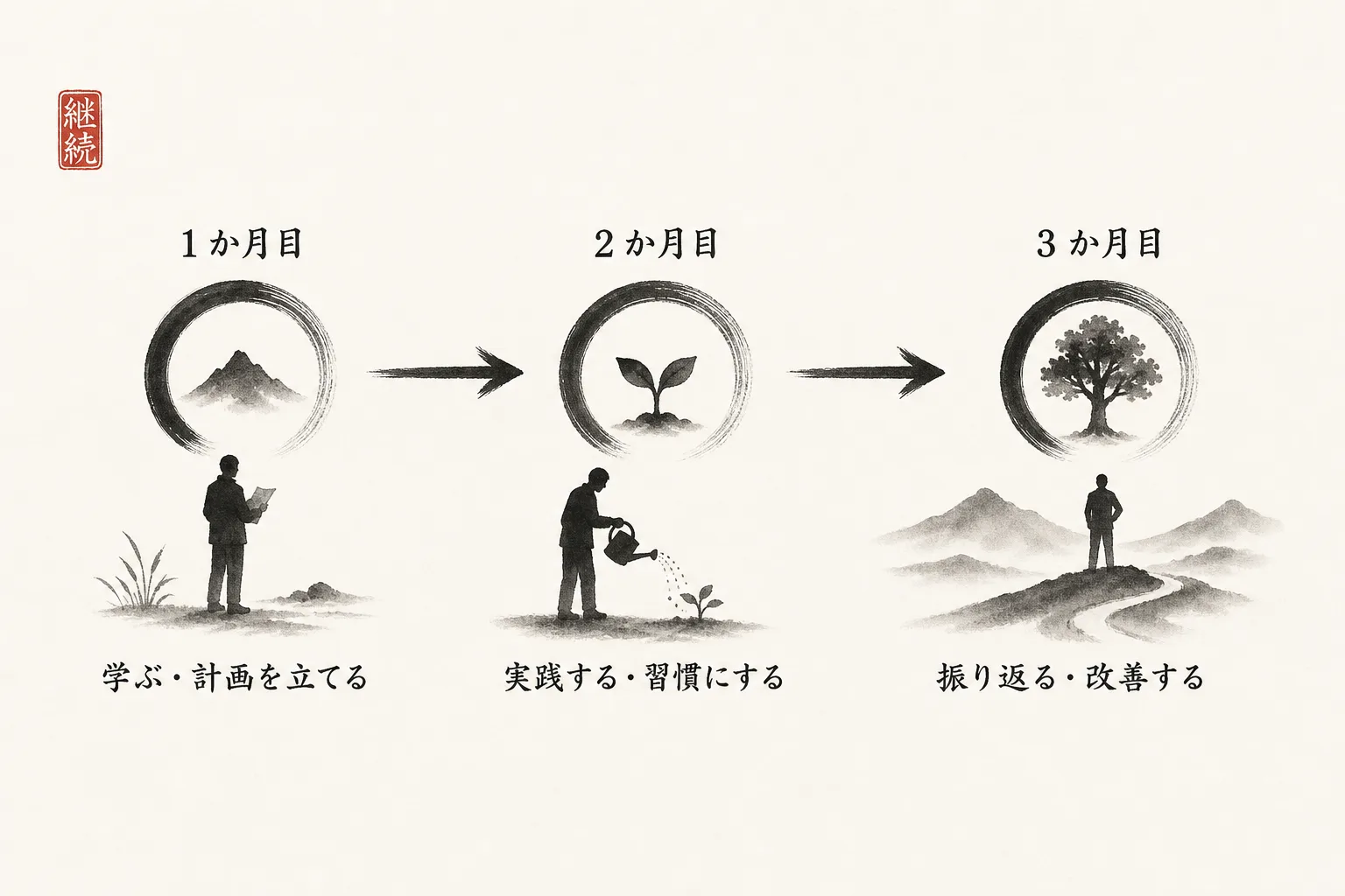 3か月で直接の紹介を増やす進め方を示すタイムライン図
