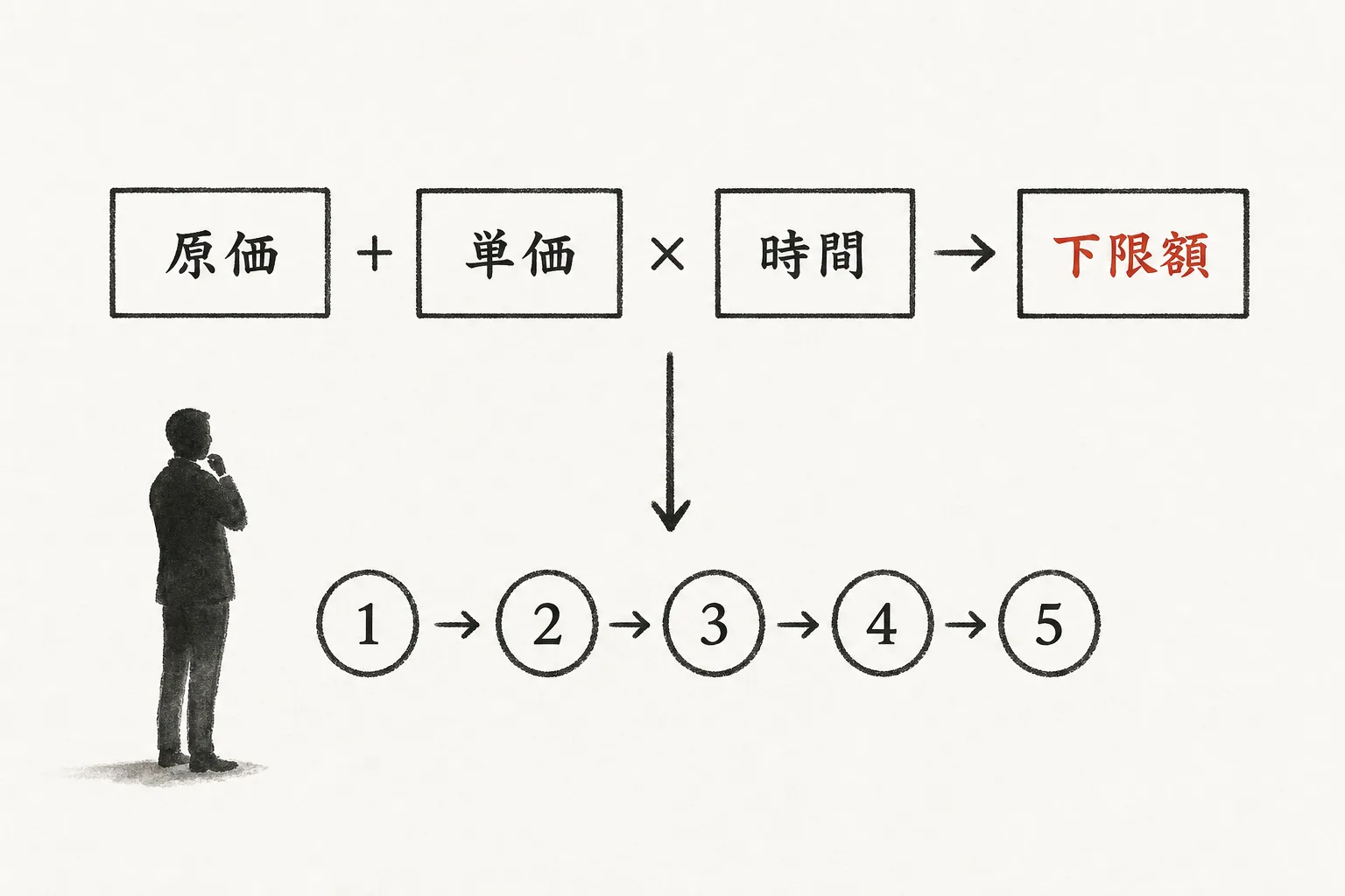 下限額の計算構造と5項目チェックの流れを示した図