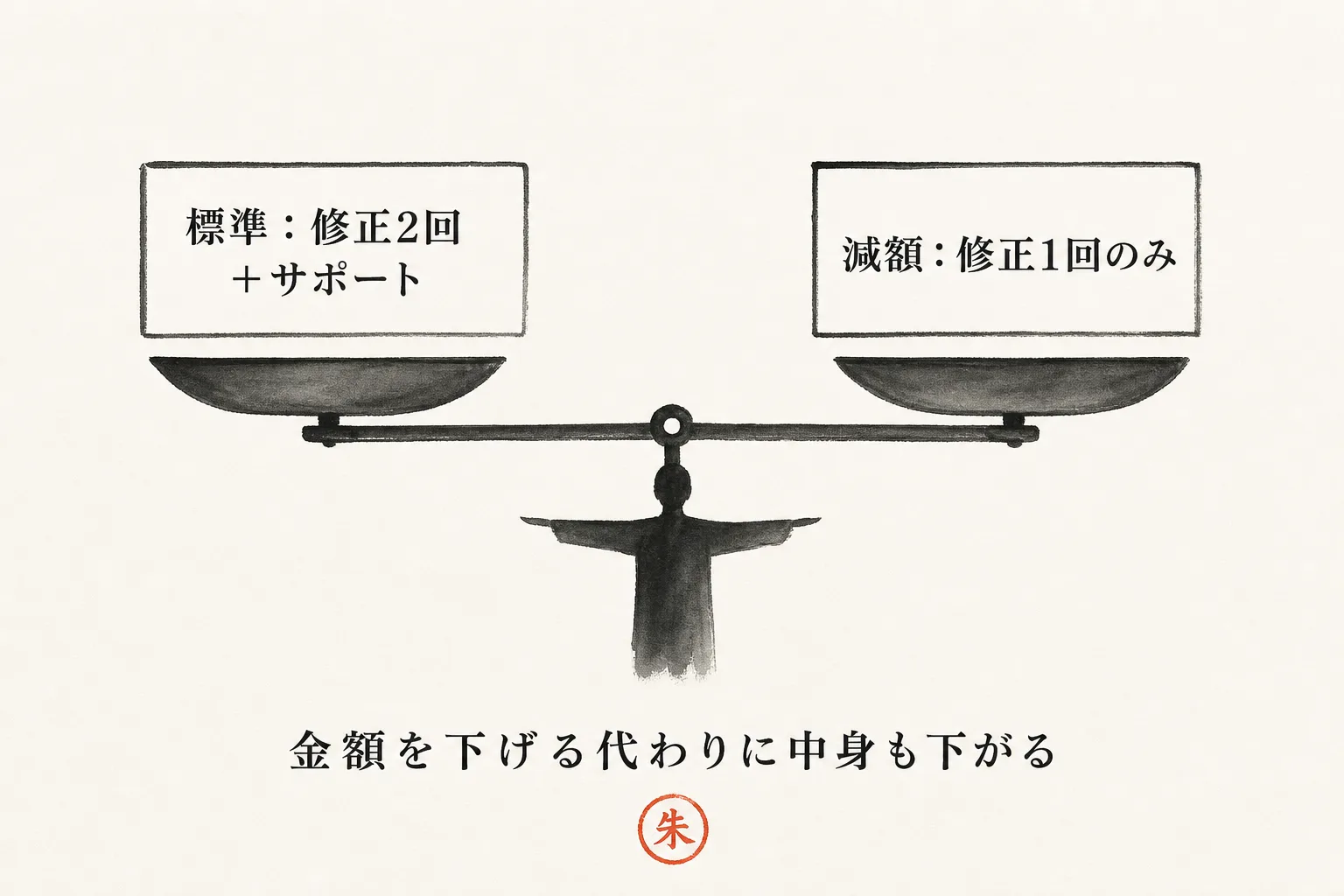 値引き時に金額と中身を連動して減らす天秤図