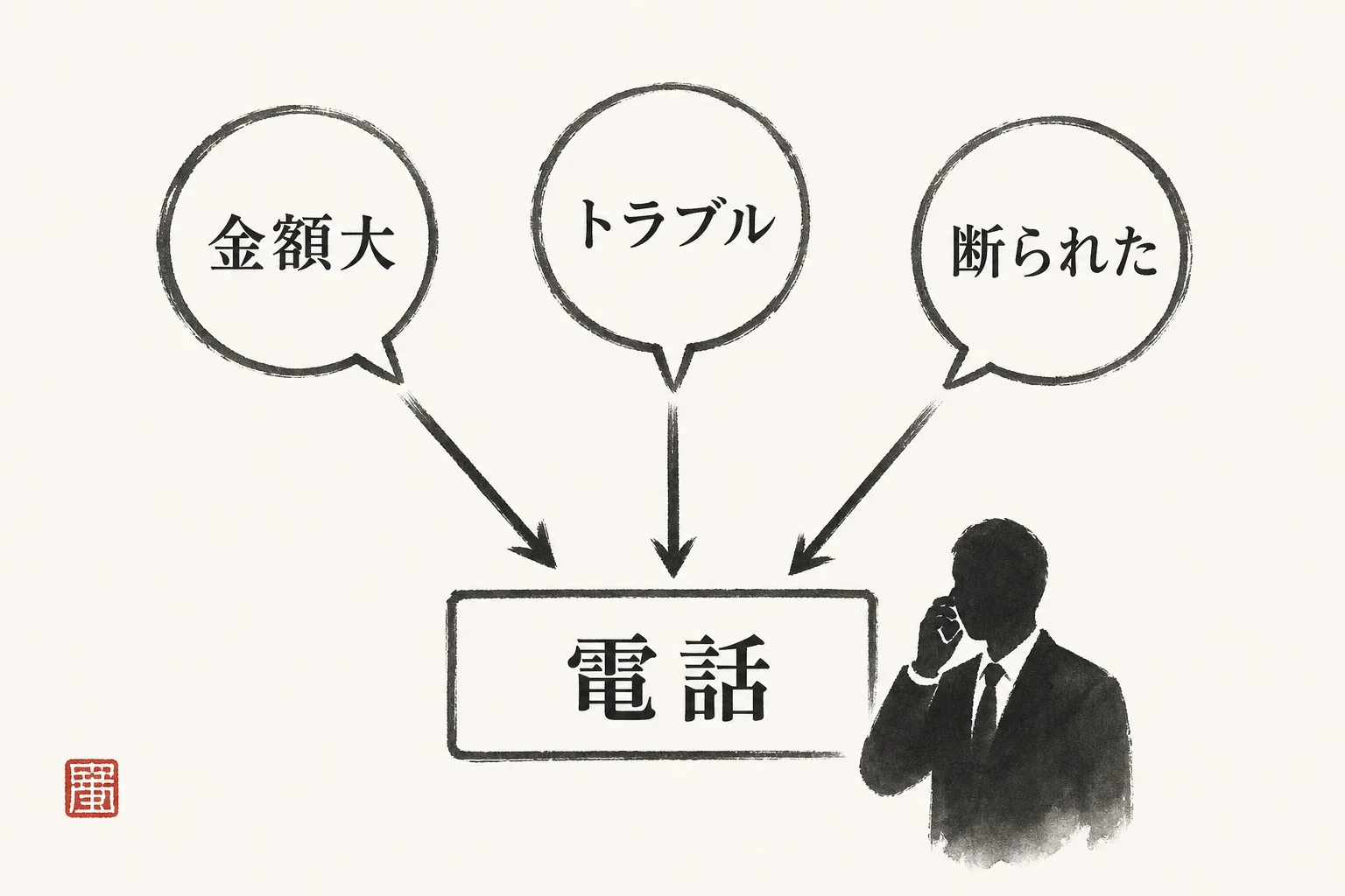金額大・トラブル・断られたの3条件が電話に切り替わることを示す図