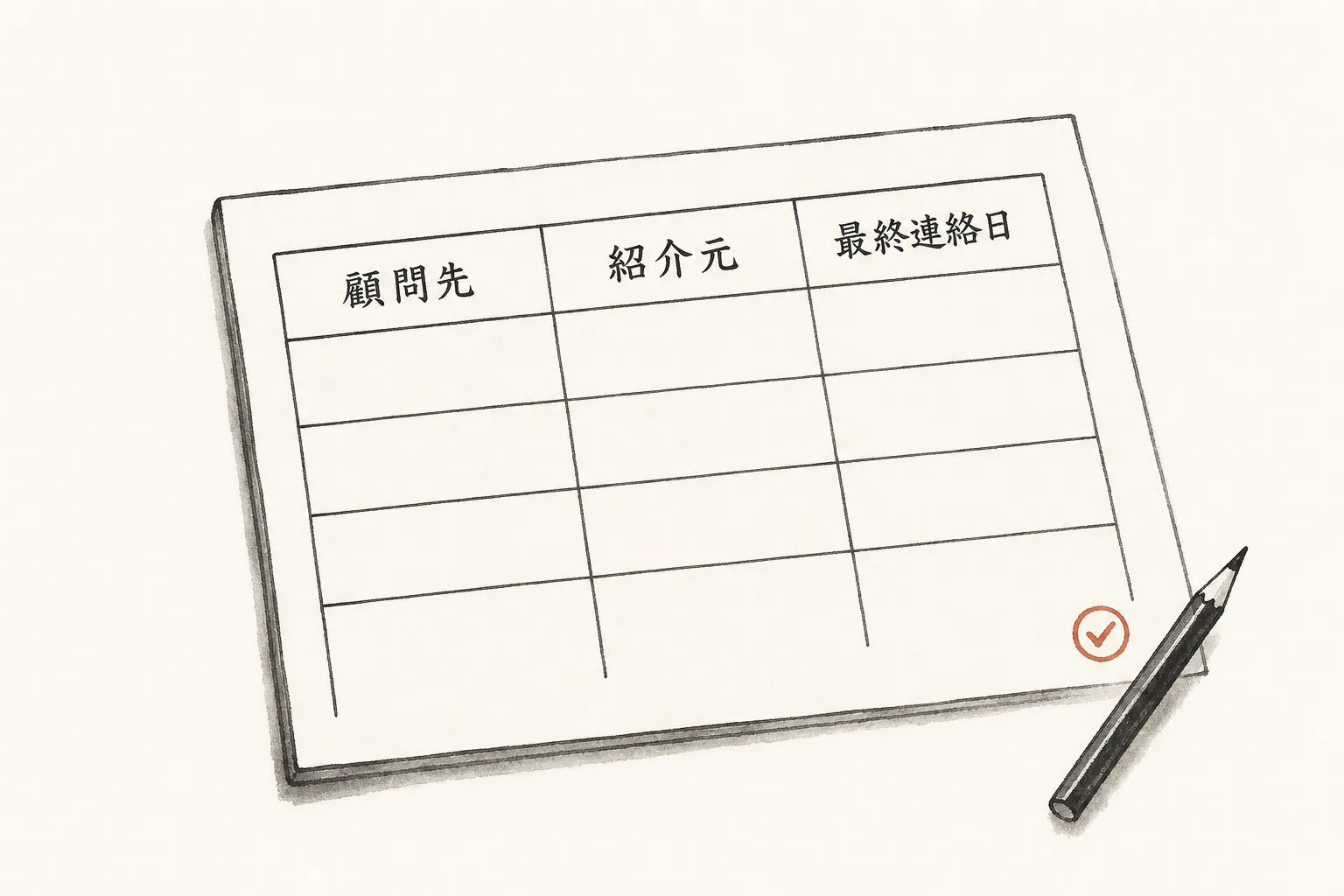 手書き風の1枚の紙に3列の表を書き出すイメージ図